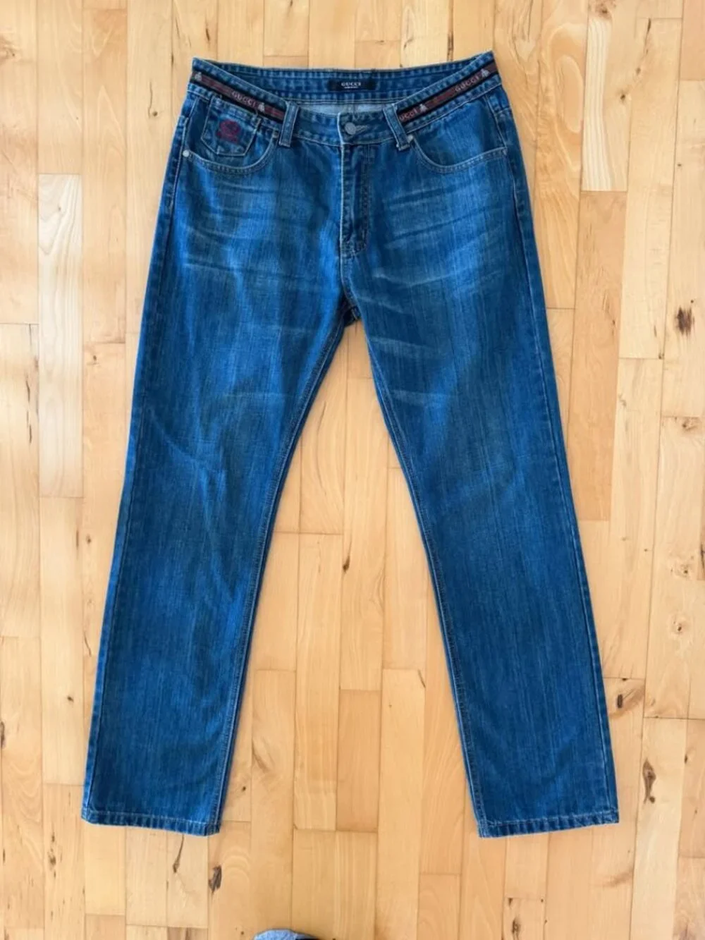 Gucci Made in Italy Straight Leg Jeans GG Crest Pocket Size 34